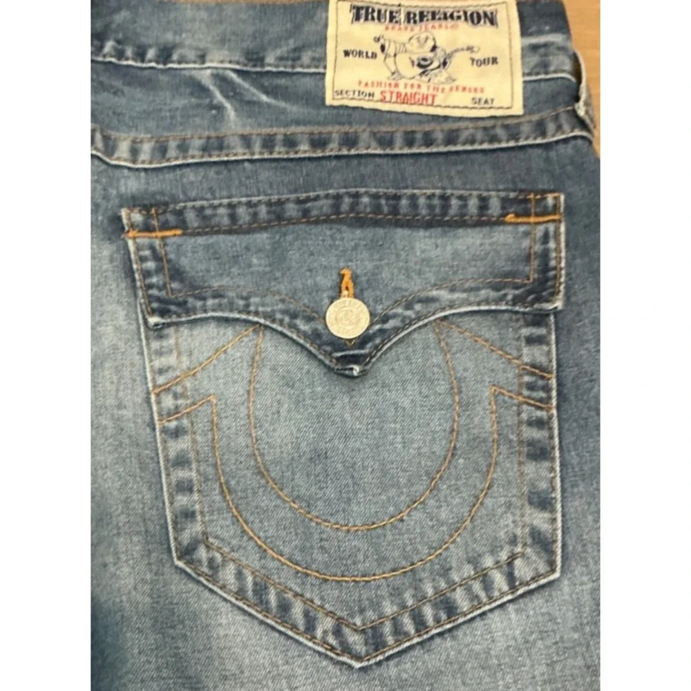 True Religion Ricky Jeans Mens 38x34 Blue Denim Straight Flap Pocket USA Made
